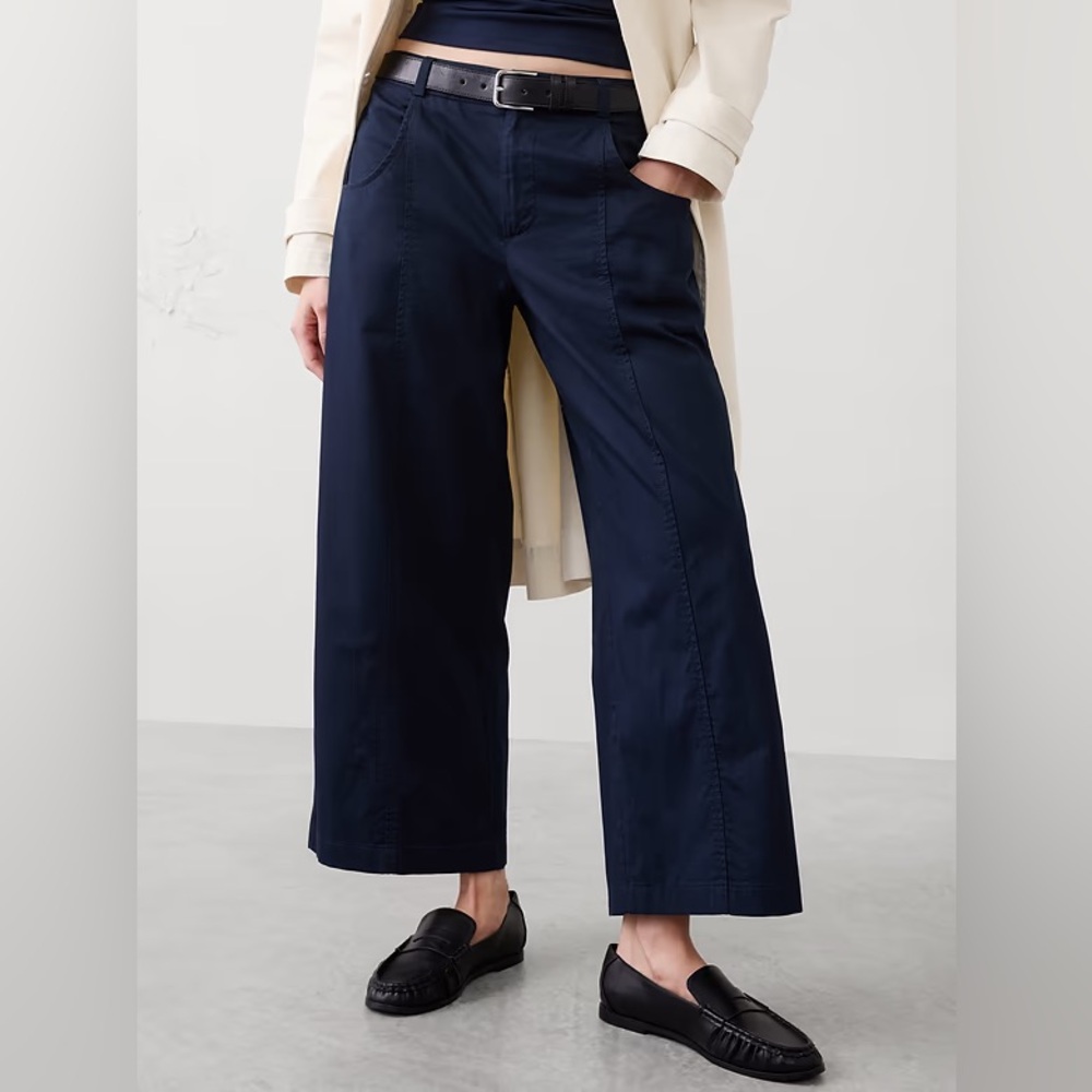 NWT! Banana Republic Navy Wide-Leg Mid-Rise Lightweight Twill Cropped Trouser 🩷